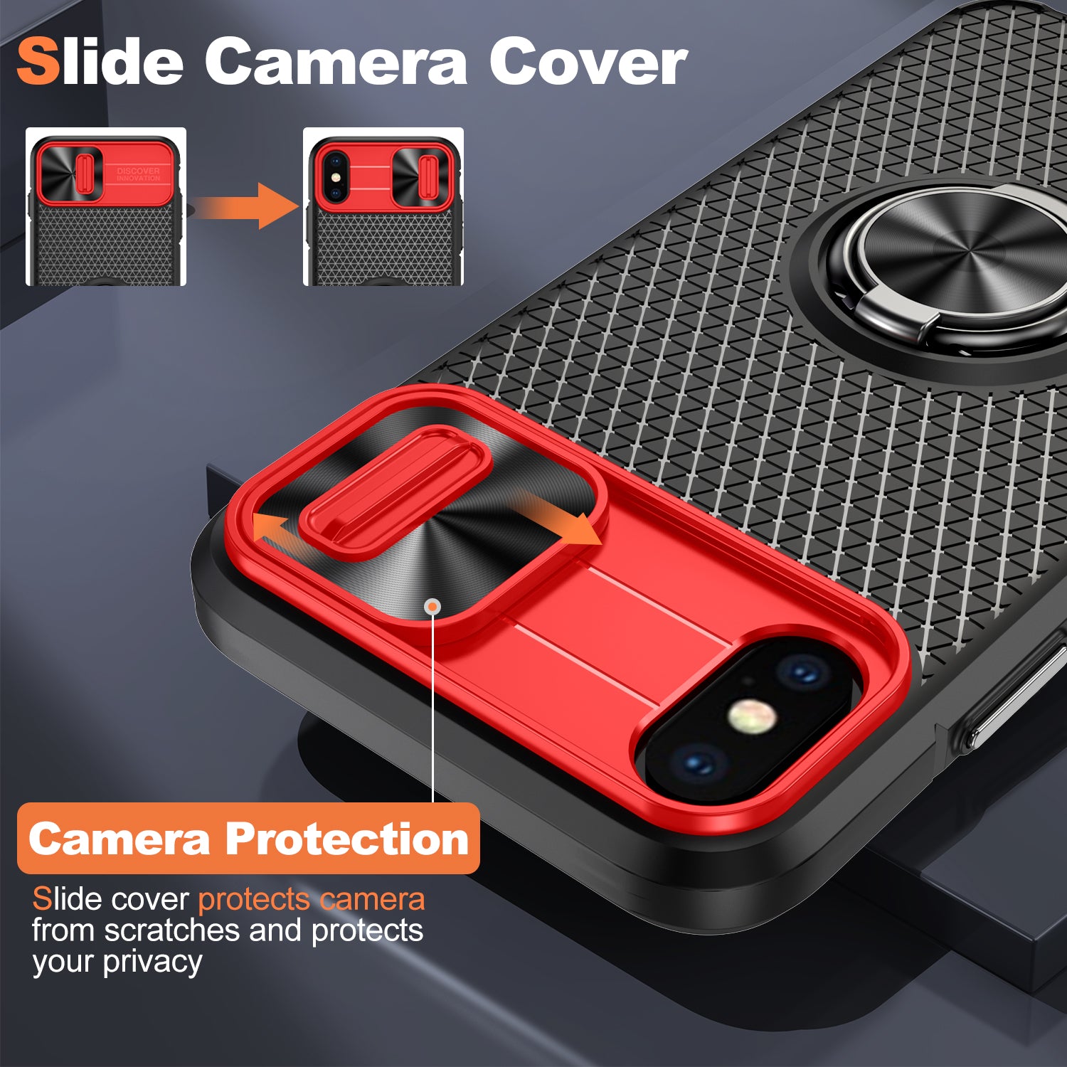 For iPhone X / XS 5.8 inch Ring Holder Kickstand Phone Case PC TPU Protective Cover with Slide Camera Protection For iPhone X / XS 5.8 inch Ring Holder Kickstand Phone Case PC TPU Protective Cover with Slide Camera Protection